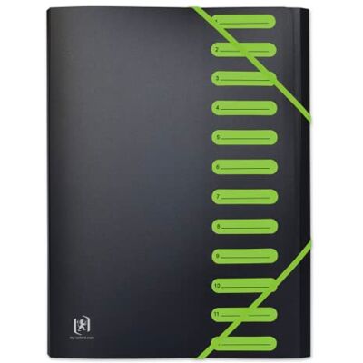 Oxford Students A4 Expanding File 12 Positions Polypropylene Cover Two Tone Black/Green Oxford Students A4 Expanding File 12 Positions Polypropylene Cover Two Tone Black/Green