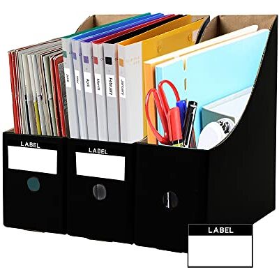 JINCHIDA 3 Pack Magazine File Holder with 3 Labels,Cardboard Magazine Holder for Files,Document Folder Holders A (Black, 3 PACK) JINCHIDA 3 Pack Magazine File Holder with 3 Labels,Cardboard Magazine Holder for Files,Document Folder Holders A (Black, 3 PACK)