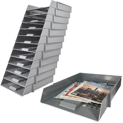 Deflecto A4 Pk of 12 x Essential Letter Tray In Grey, A4 paper tray organiser, letter organiser storage, desk trays CP043YTGRYX12 Pk of 12 Deflecto A4 Pk of 12 x Essential Letter Tray In Grey, A4 paper tray organiser, letter organiser storage, desk trays CP043YTGRYX12 Pk of 12