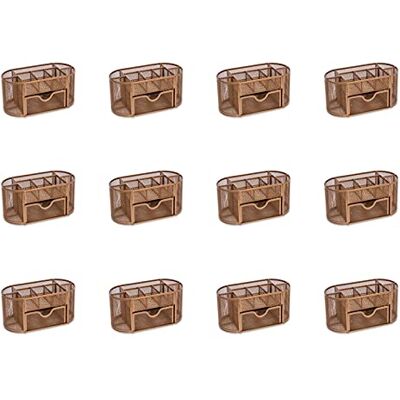 Osco Wiremesh Desk Organiser with Drawer, 12 Pack, 8-Compartment Metal Desk Tidy and Pen Holder for Home, Office or Study, Stores Rulers, Scissors and Smartphone, Rose Gold Osco Wiremesh Desk Organiser with Drawer, 12 Pack, 8-Compartment Metal Desk Tidy and Pen Holder for Home, Office or Study, Stores Rulers, Scissors and Smartphone, Rose Gold