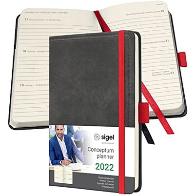 Sigel C2258 Conceptum Weekly Planner 2022 Vintage Design Faux Leather 9,5 x 15 cm hardcover 176 Pages Grey Sigel C2258 Conceptum Weekly Planner 2022 Vintage Design Faux Leather 9,5 x 15 cm hardcover 176 Pages Grey