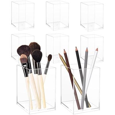 YKUKIZEE 8Pcs Acrylic Pen Pot Clear, Square Pen Holder, Pencil Cup for Desk Transparent Makeup Brush Holder, for Makeup Pencil, Tabletop Stationery Organizer YKUKIZEE 8Pcs Acrylic Pen Pot Clear, Square Pen Holder, Pencil Cup for Desk Transparent Makeup Brush Holder, for Makeup Pencil, Tabletop Stationery Organizer