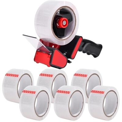 Zuvo Heavy-Duty Tape Dispenser with 6 Rolls of Brown Packaging Tape (48mm x 66m) – Ergonomic Tape Gun for Moving Boxes, Warehouse & General Packing Zuvo Heavy-Duty Tape Dispenser with 6 Rolls of Brown Packaging Tape (48mm x 66m) – Ergonomic Tape Gun for Moving Boxes, Warehouse & General Packing