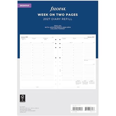 Filofax Deskfax Week on two pages with appointments English 2027 diary 27-68612 Filofax Deskfax Week on two pages with appointments English 2027 diary 27-68612
