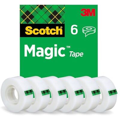 Scotch Magic Tape, 6 Rolls, 19 mm x 33 m General Purpose Sticky Tape for Document Repair, Labelling and Sealing; Matte-Finish, Invisible and Writable on Scotch Magic Tape, 6 Rolls, 19 mm x 33 m General Purpose Sticky Tape for Document Repair, Labelling and Sealing; Matte-Finish, Invisible and Writable on