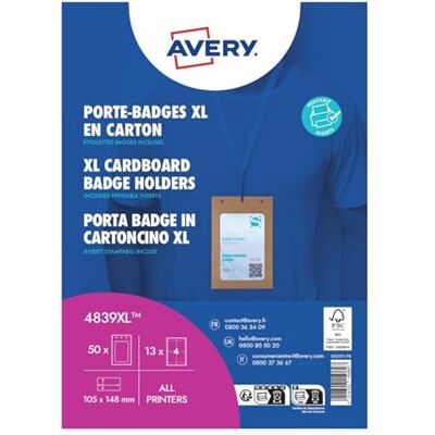 Avery 50 A6 Cardboard Badge Holders with Printable Labels – FSC® Certified – Eco-Friendly Kraft Name Badges for Events, Conferences, Trade Shows Avery 50 A6 Cardboard Badge Holders with Printable Labels – FSC® Certified – Eco-Friendly Kraft Name Badges for Events, Conferences, Trade Shows