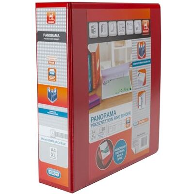 Elba A4 2 O-Ring Lever Arch File, 56mm capacity, 90mm spine, Presentation Folder with Customisable Cover, Portrait, Red (Single) Elba A4 2 O-Ring Lever Arch File, 56mm capacity, 90mm spine, Presentation Folder with Customisable Cover, Portrait, Red (Single)