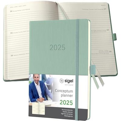 Sigel C2572 Conceptum Weekly Planner 2025, Approx. A5, Green, hardcover, 2 Pages = 1 Week, 192 Pages Sigel C2572 Conceptum Weekly Planner 2025, Approx. A5, Green, hardcover, 2 Pages = 1 Week, 192 Pages