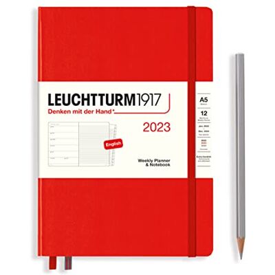 LEUCHTTURM1917 365881 Weekly Calendar & Notebook Medium (A5) 2023, 12 Months, Red, English LEUCHTTURM1917 365881 Weekly Calendar & Notebook Medium (A5) 2023, 12 Months, Red, English