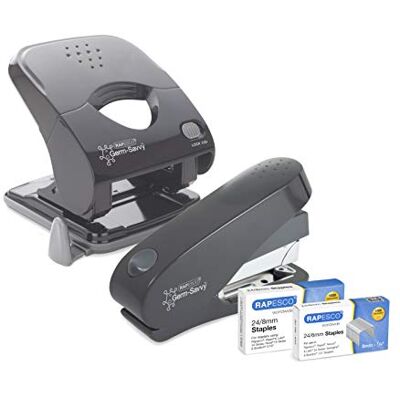 Rapesco 1633 ECO Less Effort Luna Stapler, X5-40ps Hole Punch Set, Grey Reduced effort, Germ-Savvy anti-bacterial protection Rapesco 1633 ECO Less Effort Luna Stapler, X5-40ps Hole Punch Set, Grey Reduced effort, Germ-Savvy anti-bacterial protection