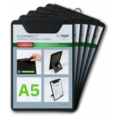 Sigel KB101 Menu clipboard 1 piece A5 Black Pack of 5 Sigel KB101 Menu clipboard 1 piece A5 Black Pack of 5