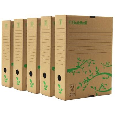 Exacompta Guildhall A4 Archiving Box Storage File Organiser, Pack of 5, Cardboard, Robust Home Office Stationery Eco Box For Documents and Files 225/0001Z Exacompta Guildhall A4 Archiving Box Storage File Organiser, Pack of 5, Cardboard, Robust Home Office Stationery Eco Box For Documents and Files 225/0001Z