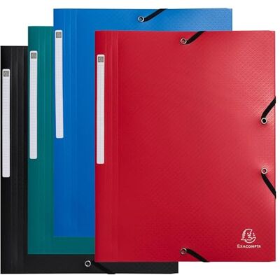 Exacompta Ref 55710E Pack of 10 OPAK Elastic folders 3 Flap Pockets Made of Recycled Polypropylene Size 24x32cm for A4-4 Colours Light Blue, Black, red and Green Exacompta Ref 55710E Pack of 10 OPAK Elastic folders 3 Flap Pockets Made of Recycled Polypropylene Size 24x32cm for A4-4 Colours Light Blue, Black, red and Green