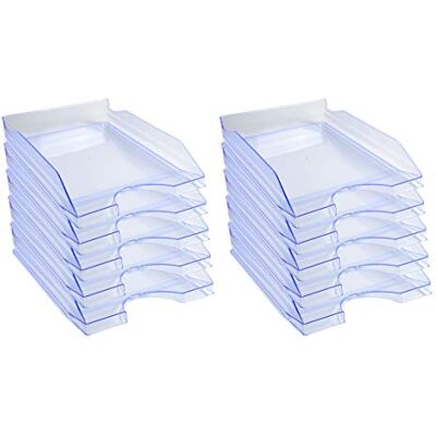 Exacompta Ref. 12310D set of 10 ECOTRAY letter trays dimensions 34.5x25.5x6.5 cm for A4+ format documents translucent ice blue color Exacompta Ref. 12310D set of 10 ECOTRAY letter trays dimensions 34.5x25.5x6.5 cm for A4+ format documents translucent ice blue color