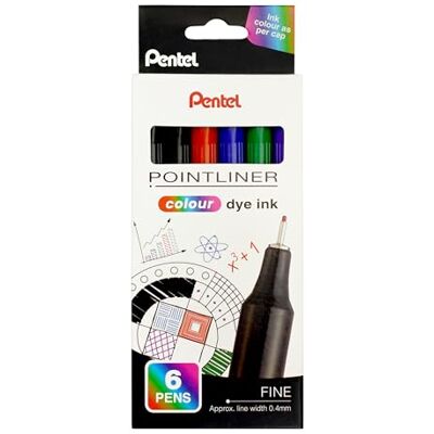 Pentel Pointliner Colour S40 Fineliner Dye Ink 0.4 mm (12 x Set of 6 Assorted Colours) Pentel Pointliner Colour S40 Fineliner Dye Ink 0.4 mm (12 x Set of 6 Assorted Colours)