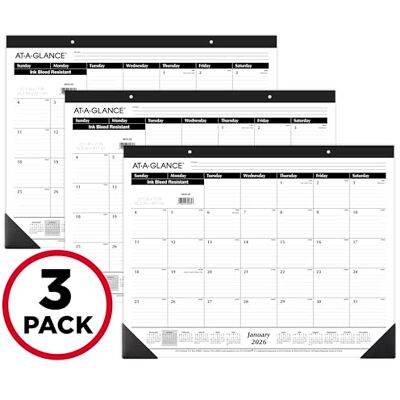 AT-A-GLANCE 2026 Desk Calendar, Desk Pad, Monthly, 21.75" x 17", Large, Ruled Blocks, 3 Pack (AZSK240026) AT-A-GLANCE 2026 Desk Calendar, Desk Pad, Monthly, 21.75" x 17", Large, Ruled Blocks, 3 Pack (AZSK240026)