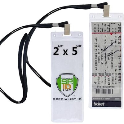 Specialist ID 5 Pack -Ticket Stub Holder Display Sleeves with Lanyards 2 ⅛ X 5 ⅝ Inch TICKETMASTER Compatible Clear Flexible Vinyl Plastic Holder Pouch for Concerts & Sports by Specialist ID 5 Pack -Ticket Stub Holder Display Sleeves with Lanyards 2 ⅛ X 5 ⅝ Inch TICKETMASTER Compatible Clear Flexible Vinyl Plastic Holder Pouch for Concerts & Sports by