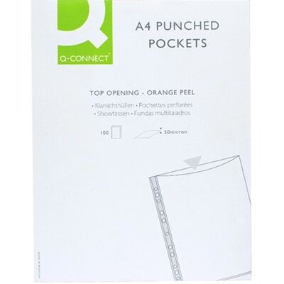 Q-Connect Pack of 100 A4 50 Micron Punched Pocket Q-Connect Pack of 100 A4 50 Micron Punched Pocket