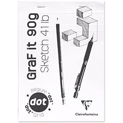 Clairefontaine 96691C Graf'It Stapled Pad 80 Sheets Drawing Sketch Paper DOT Dotted Ruler Detachable Sheets A4 21x29.7 cm 90g White Cover Pack of 5 Pads Clairefontaine 96691C Graf'It Stapled Pad 80 Sheets Drawing Sketch Paper DOT Dotted Ruler Detachable Sheets A4 21x29.7 cm 90g White Cover Pack of 5 Pads
