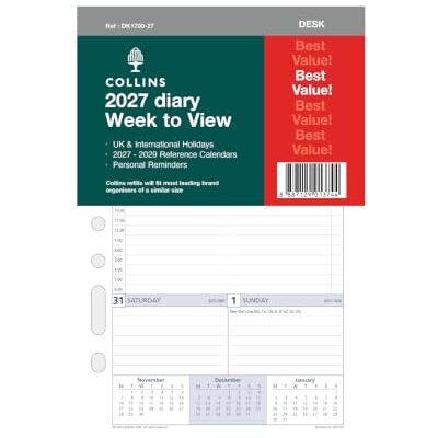 Collins 2027 Desk Organiser Refill 12 Month Week-to-View Refill Debden (DK1700) (DK1700-27) Collins 2027 Desk Organiser Refill 12 Month Week-to-View Refill Debden (DK1700) (DK1700-27)