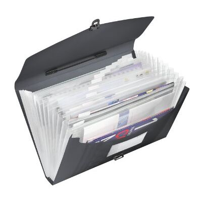 Esselte A4 Expanding Project File, Integrated Index with 12 Expanding Compartments, Elastic Closure, Flexible Plastic, Black, VIVIDA Range, 624024 Esselte A4 Expanding Project File, Integrated Index with 12 Expanding Compartments, Elastic Closure, Flexible Plastic, Black, VIVIDA Range, 624024