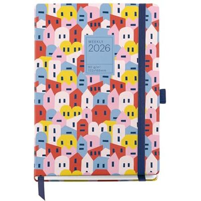 Miquelrius 2026 Week to View Diary, Easy to Carry (122 x 168 mm), Weekly Planning, Hard Cardboard Cover, Spiral, Elastic Closure, Paper 80 g/m², Spanish-EN-PT, Houses Miquelrius 2026 Week to View Diary, Easy to Carry (122 x 168 mm), Weekly Planning, Hard Cardboard Cover, Spiral, Elastic Closure, Paper 80 g/m², Spanish-EN-PT, Houses