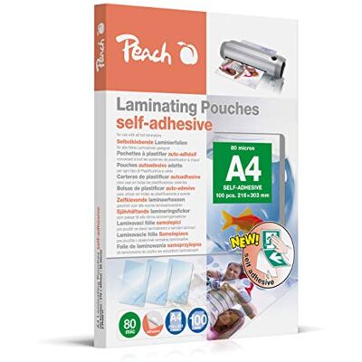 Peach S-PP080-17 Laminating Pouches A4 Self-Adhesive 80 microns Pack of 100 Peach S-PP080-17 Laminating Pouches A4 Self-Adhesive 80 microns Pack of 100