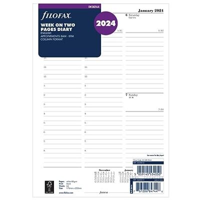 Filofax Deskfax week on two pages with appointments English diary 2024, White, 176 mm x 250 mm Filofax Deskfax week on two pages with appointments English diary 2024, White, 176 mm x 250 mm