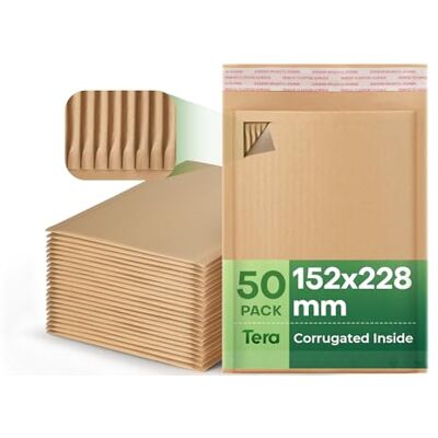Tera Eco-Friendly Corrugated Padded Envelopes: A5 50 Pack 80gsm Thickened Kraft Paper with Self Seal Strong Compression Resistance for Cosmetics Accessories Electronics Small Business Packaging Tera Eco-Friendly Corrugated Padded Envelopes: A5 50 Pack 80gsm Thickened Kraft Paper with Self Seal Strong Compression Resistance for Cosmetics Accessories Electronics Small Business Packaging