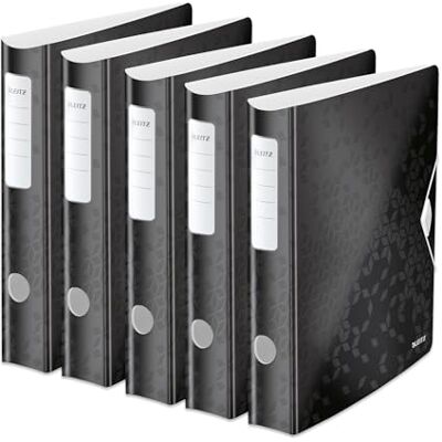 Leitz 11070095 180° Active Wow Quality Folder, Pack of 5, A4, Slim, Rounded Spine, 6.5 cm Wide, Elastic Closure, Lightweight Polyfoam, Plastic Folder, Wow Series, Black Leitz 11070095 180° Active Wow Quality Folder, Pack of 5, A4, Slim, Rounded Spine, 6.5 cm Wide, Elastic Closure, Lightweight Polyfoam, Plastic Folder, Wow Series, Black