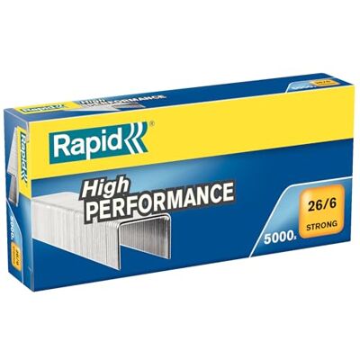 Rapid 26/6mm Strong Staples, for Stapling up to 20 Sheets, 5000 Pieces Use with Desktop Staplers, Galvanised Wire, 24862000 Rapid 26/6mm Strong Staples, for Stapling up to 20 Sheets, 5000 Pieces Use with Desktop Staplers, Galvanised Wire, 24862000