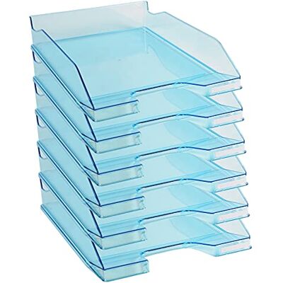 Exacompta Ref. 113236D set of 6 COMBO MIDI letter trays dimensions 34.6 x 25.5x 6.5 cm for A4 + format documents transparent glossy turquoise color Exacompta Ref. 113236D set of 6 COMBO MIDI letter trays dimensions 34.6 x 25.5x 6.5 cm for A4 + format documents transparent glossy turquoise color