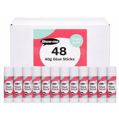 SHOW-ME Glue Sticks for School & Crafts 40g Child-safe Paper Glue with Strong Hold Washable, Non-Toxic PVP Formula Classroom & Scrapbooking Supplies, 48 Pack SHOW-ME Glue Sticks for School & Crafts 40g Child-safe Paper Glue with Strong Hold Washable, Non-Toxic PVP Formula Classroom & Scrapbooking Supplies, 48 Pack