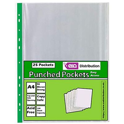 Zone 25 Pack of Premium Quality A4 90 Micron Strong 'Easy Access' Top and Side Opening Plastic Poly Pockets Wallet Sleeves Clear Finish Zone 25 Pack of Premium Quality A4 90 Micron Strong 'Easy Access' Top and Side Opening Plastic Poly Pockets Wallet Sleeves Clear Finish