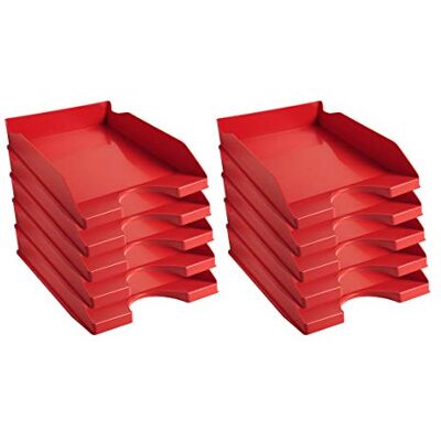 Exacompta Ref. 123107D set of 10 ECOTRAY letter trays dimensions 34.5x25.5x6.5 cm for documents in A4+ format red color Blue Angel certified Exacompta Ref. 123107D set of 10 ECOTRAY letter trays dimensions 34.5x25.5x6.5 cm for documents in A4+ format red color Blue Angel certified