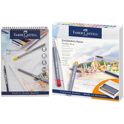 Goldfaber Aqua, Watercolour Pencils, Set Of 38 & Watercolour Pad, A4, Spiral Bound Paper, 190 GSM, 15 Sheets Goldfaber Aqua, Watercolour Pencils, Set Of 38 & Watercolour Pad, A4, Spiral Bound Paper, 190 GSM, 15 Sheets
