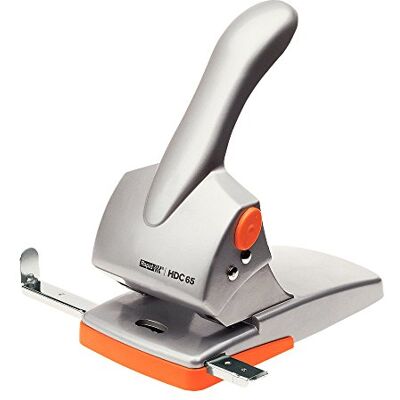 Rapid Fashion HDC65 Heavy Duty 2 Hole Punch, Punches up to 65 Sheets, Adjustable Guide Bar, Ergonomic Handle, Silver/Orange, 20922603 Rapid Fashion HDC65 Heavy Duty 2 Hole Punch, Punches up to 65 Sheets, Adjustable Guide Bar, Ergonomic Handle, Silver/Orange, 20922603
