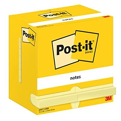 Post-it Notes Canary Yellow, Lined, Pack of 12 Pads, 100 Sheets per Pad, 76 mm x 127 mm, Yellow Color Self-Stick Notes for Note Taking, to Do Lists & Reminders Post-it Notes Canary Yellow, Lined, Pack of 12 Pads, 100 Sheets per Pad, 76 mm x 127 mm, Yellow Color Self-Stick Notes for Note Taking, to Do Lists & Reminders