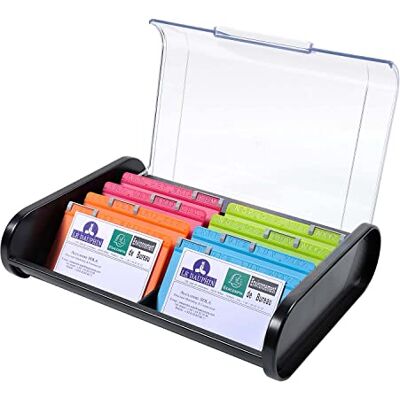 Exacompta Ref 68198D Office Business Card Cassette 180 x 245 x 60mm in Size, 8 Tabbed Dividers, Holds Up To 400 Cards, Ribbed Bottom Black/Harlequin Exacompta Ref 68198D Office Business Card Cassette 180 x 245 x 60mm in Size, 8 Tabbed Dividers, Holds Up To 400 Cards, Ribbed Bottom Black/Harlequin