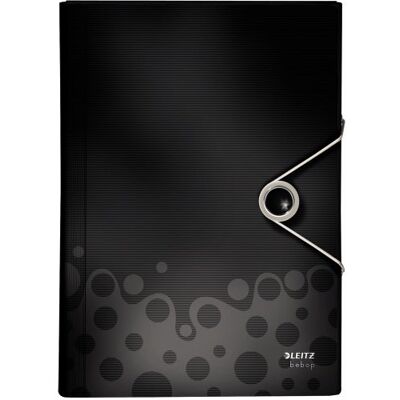 Leitz A4 Project File with 5 Expanding Compartments, Elastic Band Fastener, Black, Bebop Range, 45790095 Leitz A4 Project File with 5 Expanding Compartments, Elastic Band Fastener, Black, Bebop Range, 45790095
