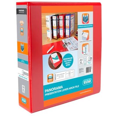 Elba A4 2 O-Ring Lever Arch File, 56mm capacity, 90mm spine, Presentation Folder with Customisable Cover, Portrait, Red (Single) Elba A4 2 O-Ring Lever Arch File, 56mm capacity, 90mm spine, Presentation Folder with Customisable Cover, Portrait, Red (Single)