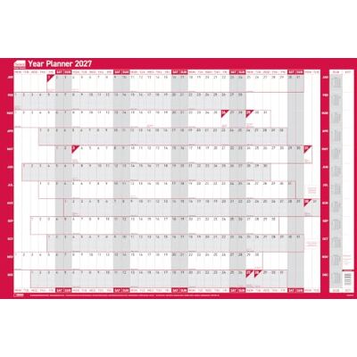 Sasco 2027 Original Year Wall Planner with wet wipe pen, pack of 378 stickers & Today sticker, Red, Board Mounted, 915mmW x 610mmH Sasco 2027 Original Year Wall Planner with wet wipe pen, pack of 378 stickers & Today sticker, Red, Board Mounted, 915mmW x 610mmH