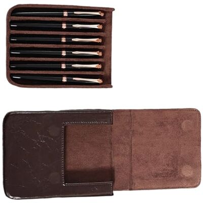 Ethellia 6 Pen Holders Organizers for Artists with Stylish Color, Brown Crafted From Genuine Leather with Double Layer Organization for Corporate Gift, Meetings and Offices Use Ethellia 6 Pen Holders Organizers for Artists with Stylish Color, Brown Crafted From Genuine Leather with Double Layer Organization for Corporate Gift, Meetings and Offices Use