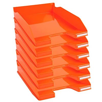 Exacompta Ref. 113288D set of 6 COMBO MIDI letter trays dimensions 34.6 x 25.5x 6.5 cm for A4 + format documents glossy tangerine color Exacompta Ref. 113288D set of 6 COMBO MIDI letter trays dimensions 34.6 x 25.5x 6.5 cm for A4 + format documents glossy tangerine color