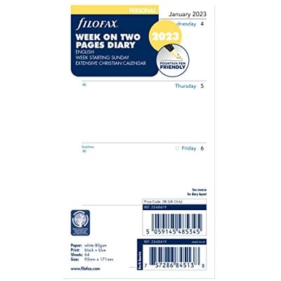 Filofax 68419 Refill for Year 2023 Personal Week On Two Pages Diary Sunday Start, White (68419-OS-2018) Filofax 68419 Refill for Year 2023 Personal Week On Two Pages Diary Sunday Start, White (68419-OS-2018)