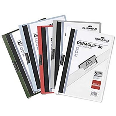 Durable DURACLIP 30 A4 Clip Folder Holds Up to 30 Sheets of A4 Paper Strong Metal Sprung Clip Pack of 25 White Colour Folders for Organising Documents Durable DURACLIP 30 A4 Clip Folder Holds Up to 30 Sheets of A4 Paper Strong Metal Sprung Clip Pack of 25 White Colour Folders for Organising Documents
