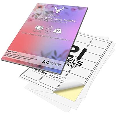 iSOUL 21 Per Page/Sheet, 1000 Sheets (21000 Sticky Label), White Blank Matt Self-Adhesive A4 Address Shipping Labels Stickers, Laser Inkjet compatible L7160/J8160 Printer Paper 63.5 X 38.1 mm JAM FREE iSOUL 21 Per Page/Sheet, 1000 Sheets (21000 Sticky Label), White Blank Matt Self-Adhesive A4 Address Shipping Labels Stickers, Laser Inkjet compatible L7160/J8160 Printer Paper 63.5 X 38.1 mm JAM FREE