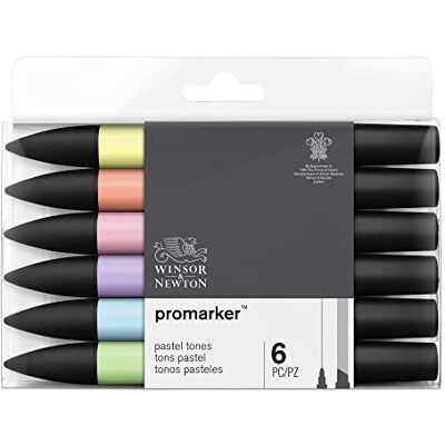 Winsor & Newton , Promarker, Pastel Tones, Set of 6, Alcohol Based Dual Tip Markers Winsor & Newton , Promarker, Pastel Tones, Set of 6, Alcohol Based Dual Tip Markers