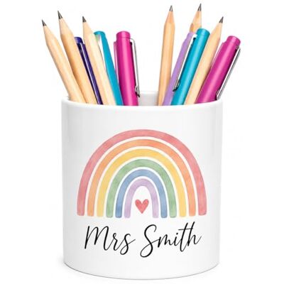 Vacso Trading Personalised Rainbow Teacher Ceramic Pen Pot – Custom Teacher Name Pencil Holder – Boho Rainbow Desk Organiser Teacher Appreciation Gift Vacso Trading Personalised Rainbow Teacher Ceramic Pen Pot – Custom Teacher Name Pencil Holder – Boho Rainbow Desk Organiser Teacher Appreciation Gift