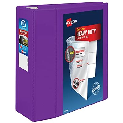 Avery Heavy Duty View 3 Ring Binder,5" One Touch EZD Ring, Holds 8.5" x 11" Paper, 1 Purple Binder (79816) Avery Heavy Duty View 3 Ring Binder,5" One Touch EZD Ring, Holds 8.5" x 11" Paper, 1 Purple Binder (79816)